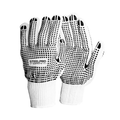 GUANTE STEELPRO HILO COLOR BLANCO C/PUNTOS PVC NEGROS AMBOS LADOS